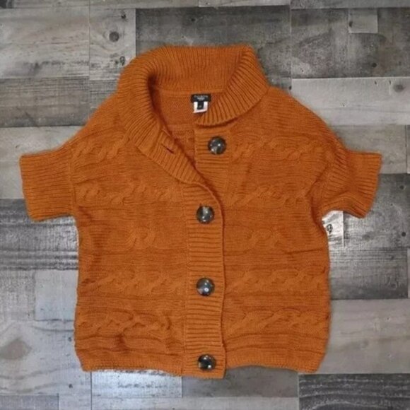 Talbots Sweaters - Talbots Petite Medium Rust Orange Brown Short Sleeve Cardigan Sweater